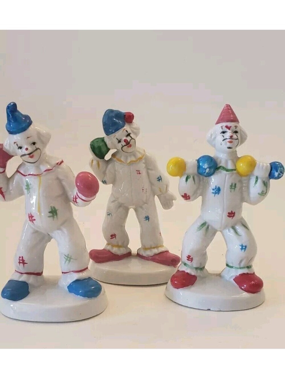 VTG Sophia Ann Porcelain Boxing Creepy Clown Circus Figurine Set of 3 Taiwan NY